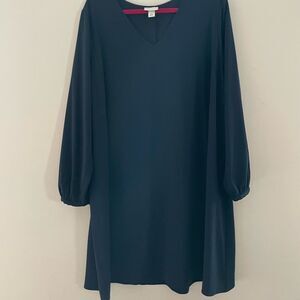 Ana & Viv Long Sleeve, Navy Blue Knee-length Dress with Button Detail at Sleeve